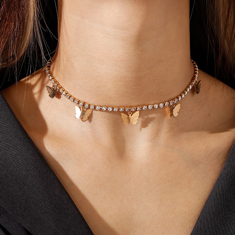 Luxuriöse Kristall Multilayer Schmetterling Halsketten für Frauen Nette Perle Choker Halsketten Anhänger Mädchen Schmuck Geburtstag: Style 1