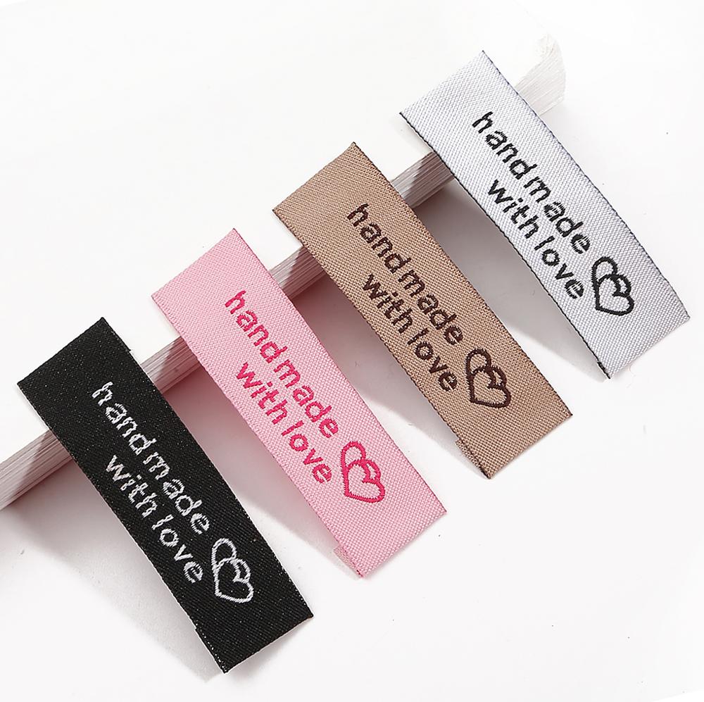 20 unids/lote 50x15x15mm hecho a mano etiqueta bordado impreso etiquetas ropa bandera etiqueta para prendas DIY Etiqueta de accesorios de costura