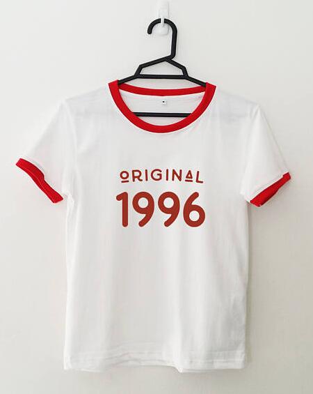 21st bursdag til henne ringetone-t-skjorte 1996 bokstaver trykt t-skjorte dame grafisk t-skjorte jente bursdag tumblr hipster topper t-skjorte: Xl / Rød