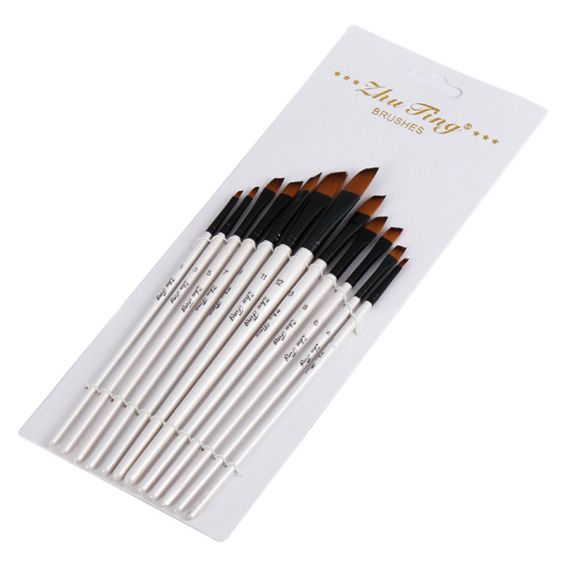 12 Stuks Nylon Haar Shell Wit Houten Handvat Aquarel Penseel Pen Set Voor Leren Diy Olie Acryl Schilderen Borstels levert: 1