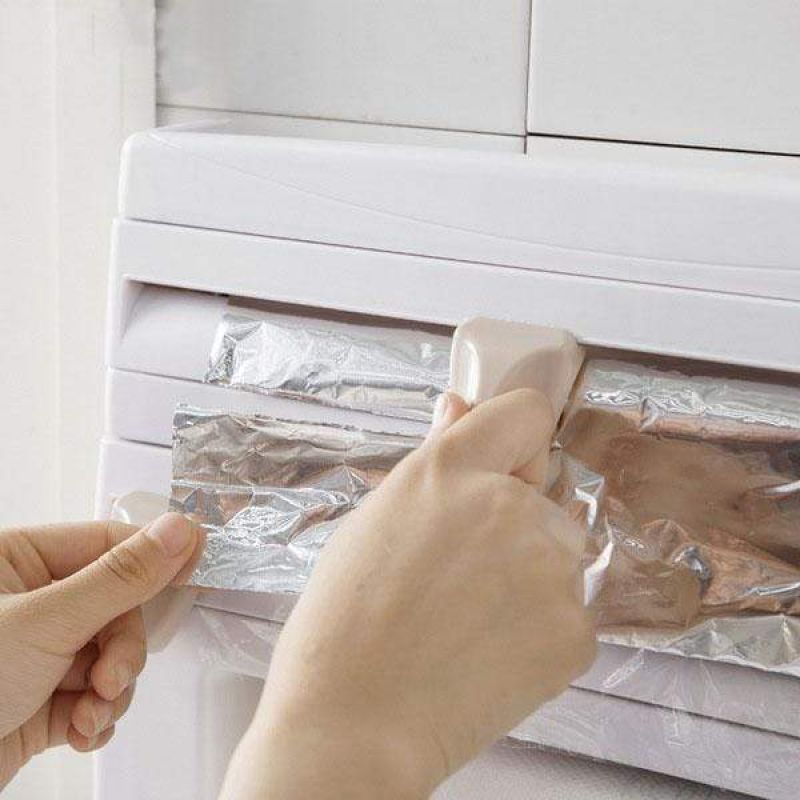 Multifunktions skärställ kökshållare för förvaring av plastfolie wrap cutter kylskåp vägghängande pappershanddukshållare hem