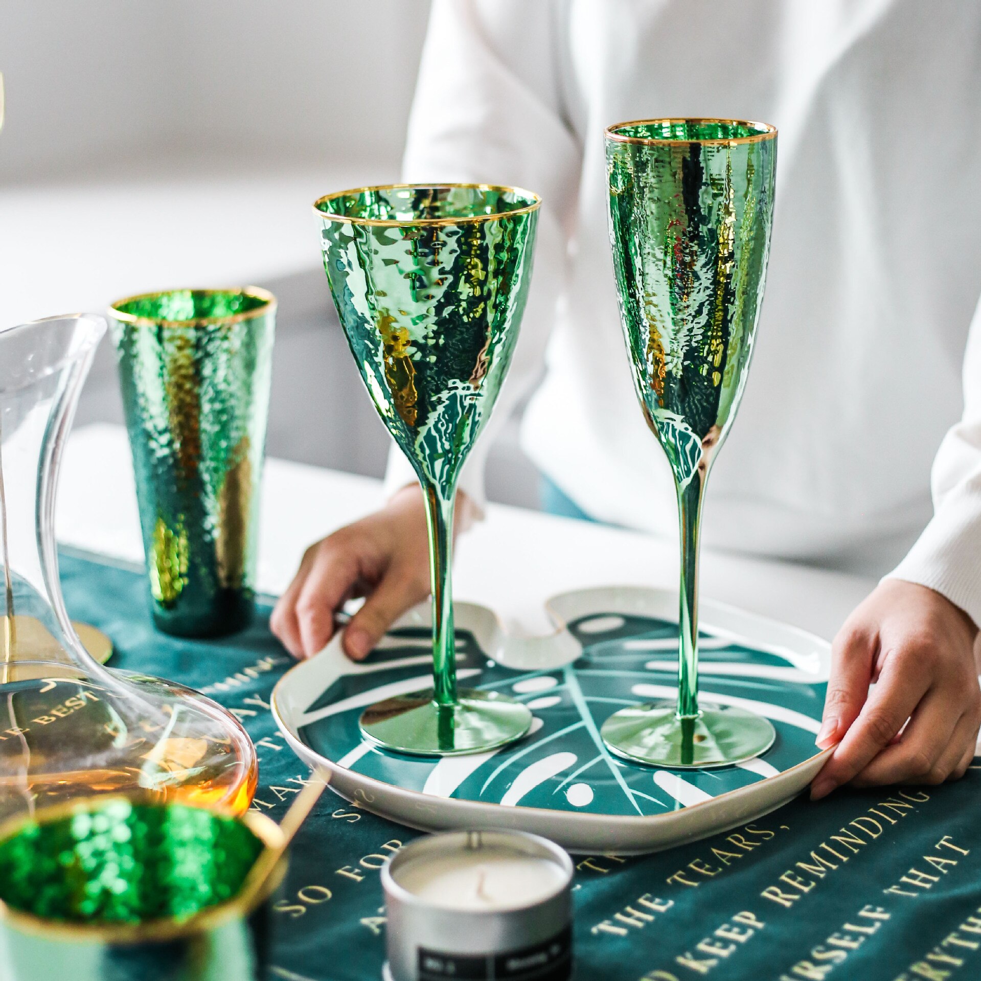 Vert classique japonais émeraude marteau en forme de verre Net rouge verre rouge vin Champagne coupe Restaurant décoration tasse