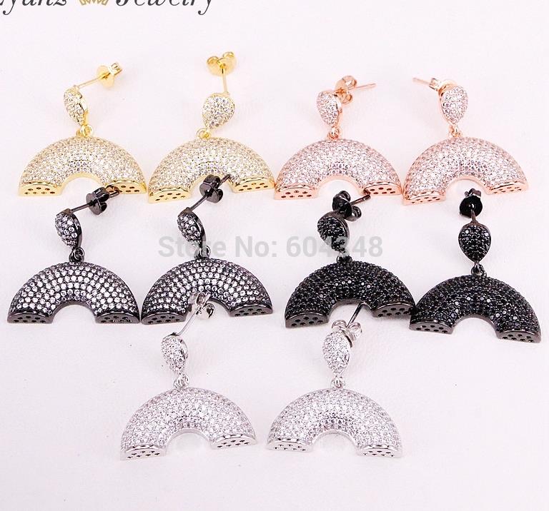 5 Pairs ZYZ325-9986 CZ Micro Pave Flower with Cap for Earring Making, Earring Cap, Findings: Mix colors