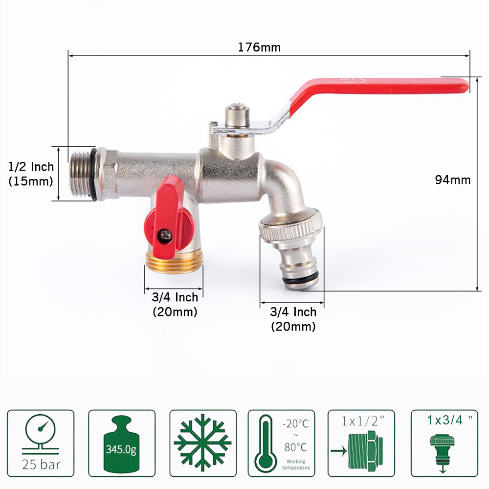 Enkelt dobbelthane 1/2 tommer 3/4 tommer 1 tommer udløb havevandtank adapter slange vandhane tilslutningshane udskiftning monteringsventil: Rød 1