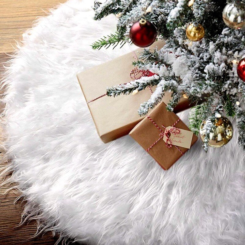 90/120Cm Kerstboom Rok Witte Sneeuwvlok Pluche Mat Faux Bont Voet Tapijt Thuis Xmas Tree Nieuwjaar decors Noel Schort Ornament