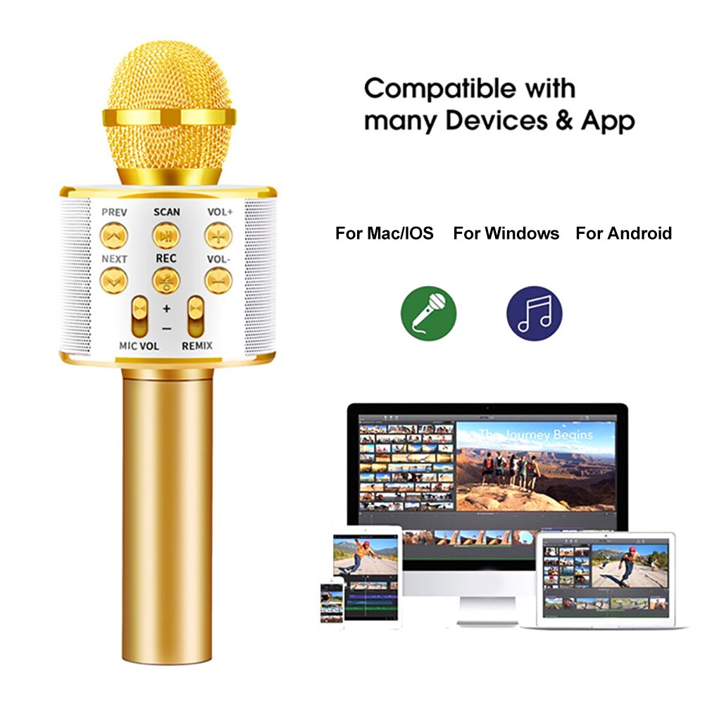 WS858 Portable Bluetooth Karaoke Microphone Wireless Speaker Home KTV Karaoke Handheld Microphone Singing Recorder