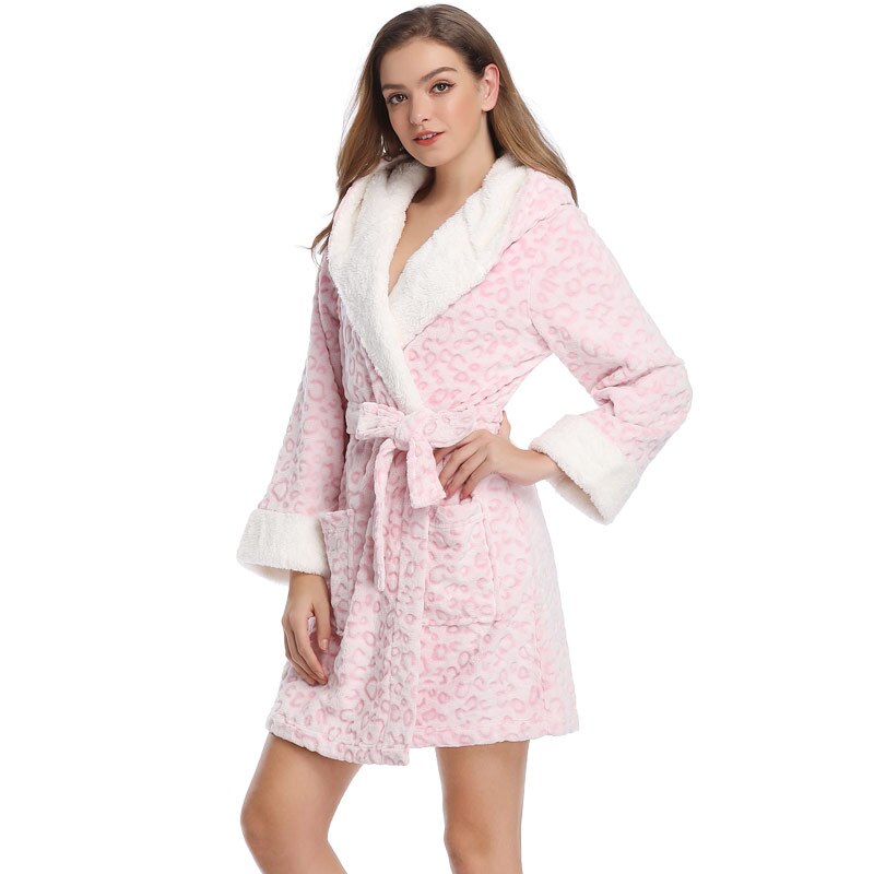automne hiver Teddy Robes de chambre léopard peignoirs à capuche vêtements de nuit rose Robes de chambre Robes pour les femmes