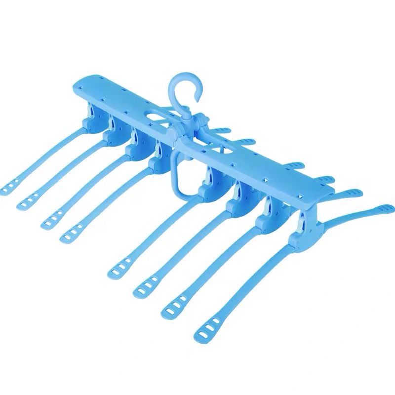 Multi-functional Plastic Foldable Clothes Hanger 8 In 1 Space-saving Wardrobe Rack Children Baby: Blue