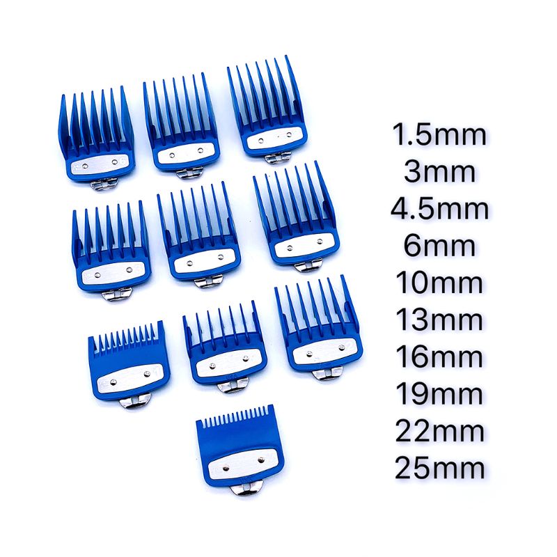 Pente de guia colorido, pentes com vários tamanhos de metal, ferramenta de corte, cortador de cabelo: Azul