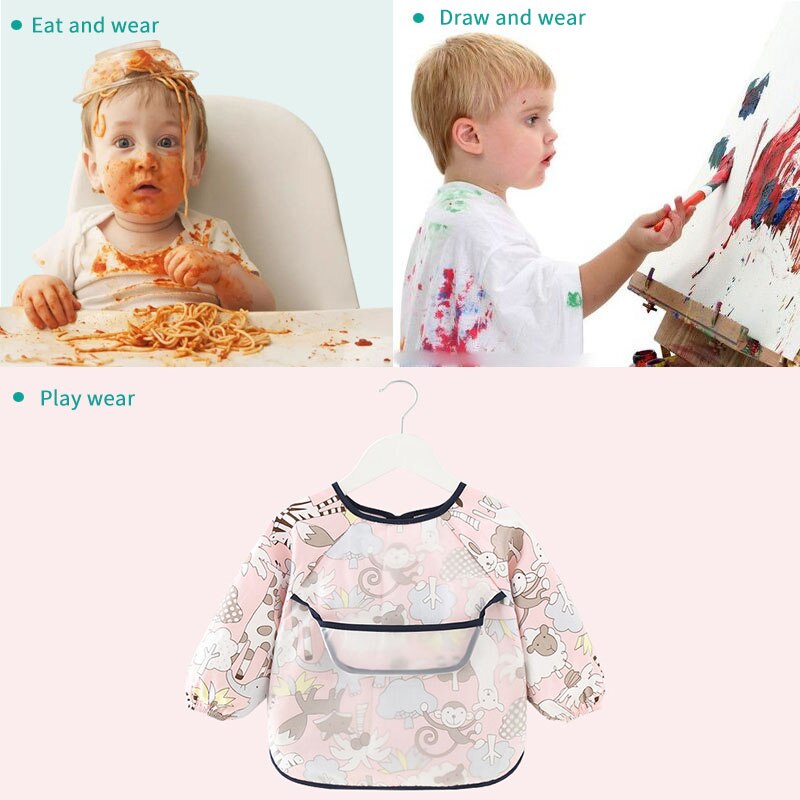 Nette Karikatur Baby Lätzchen Langarm Gedruckt Kleinkind freundlicher Zeichnung Schürze Wasserdichte freundlicher Mädchen Junge Lätzchen Baby Fütterung Zeug