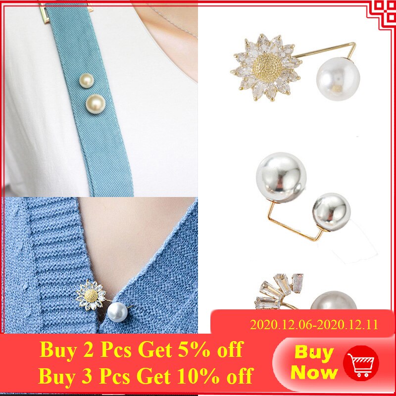 neue Perle Brosche Anti-Blendung Kleidung Festen Stift Blume Strass Metall Stifte Schnalle Broschen für Frauen Zubehör