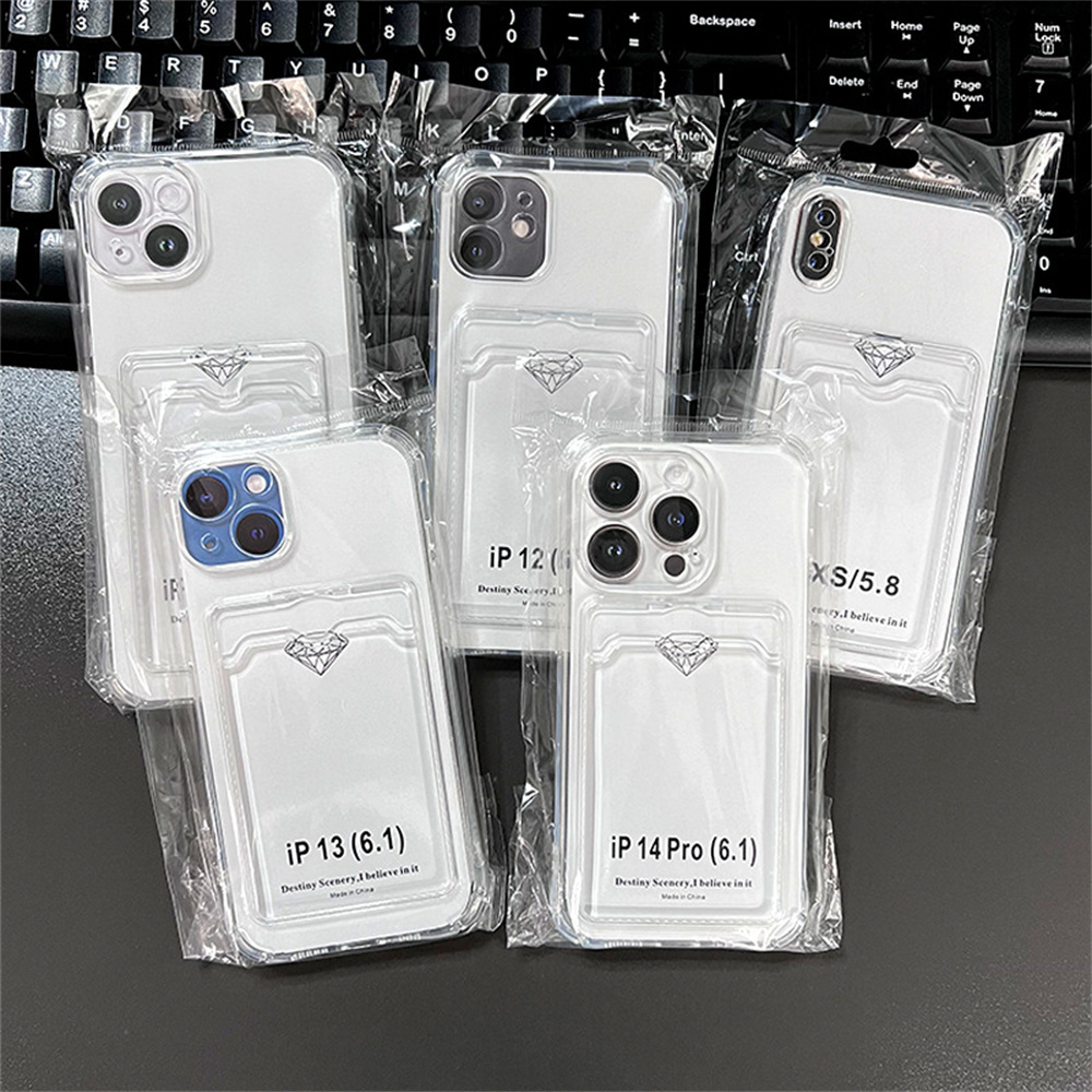 Luksuriøst blødt telefoncover 11 kortholder og gennemsigtigt cover til iphone 15 14 13 12 pro max mini x xs max  xr 7 8 plus se