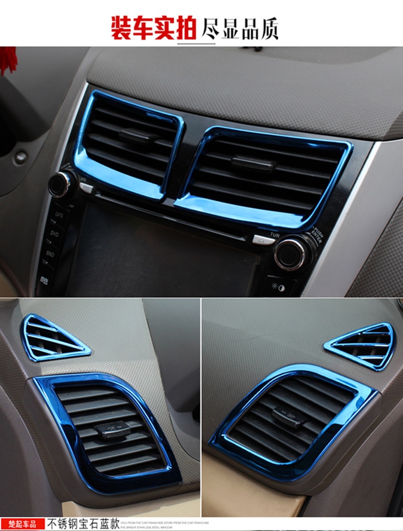 6 STKS Auto airco outlet rvs Accessoires Voor Hyundai Solaris Verna Accent Sedan Hatchback