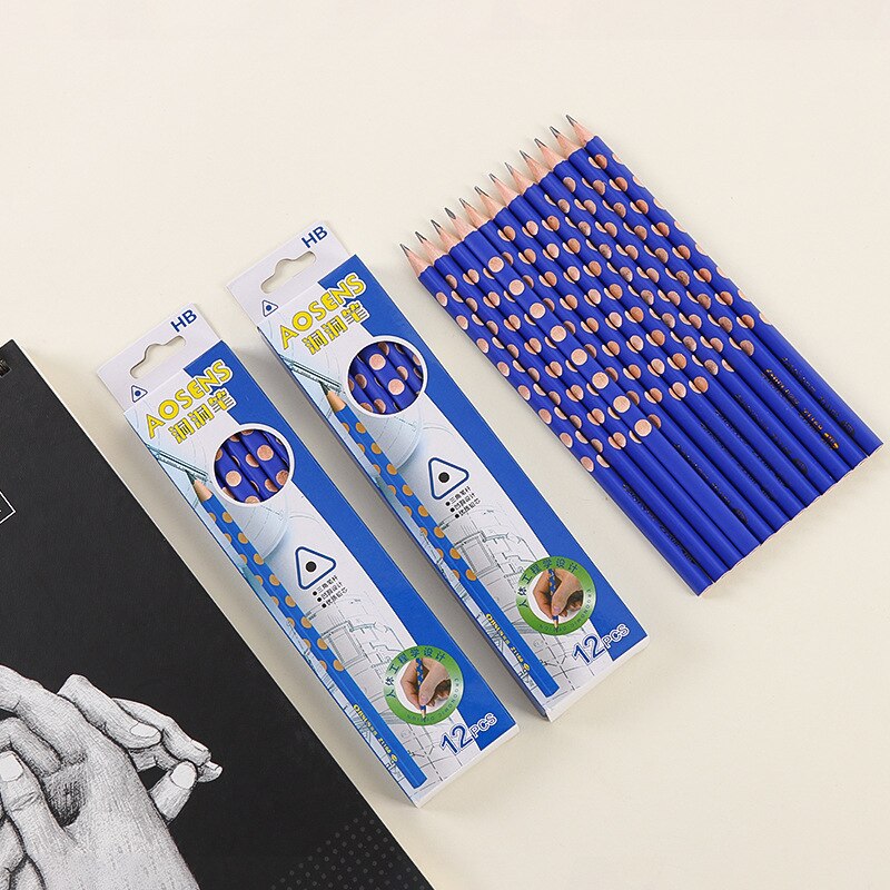 HB wood Pencil 12pcs/Box Triangle Pencil Correction Holding a pen posture pencil Office learning writing stationery