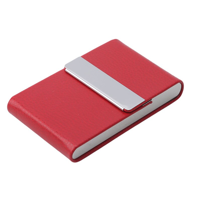 Houders Grote Capaciteit Rvs Naam Credit Kaarthouder Mode Unisex Pu Leer Effen Bezoek Card Case Metalen Portemonnee: red