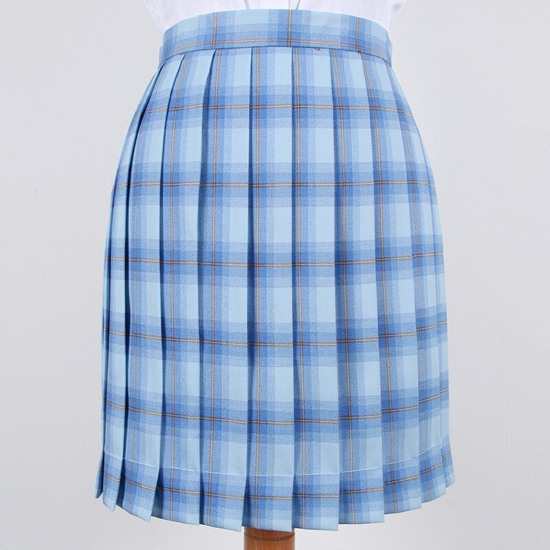 Female Japanese Girls JK Uniforms Short Skirts Light Blue Summer Plaid Pleated Mini Skirt