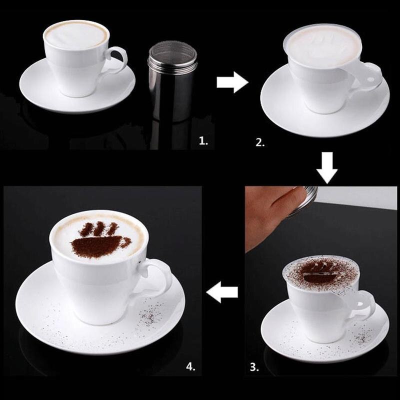 16pcs/set Funny Coffee Latte Cappuccino Coffee Pad Duster Strew For Coffee Decor Template Stencils Art Flowers Spr R0T4