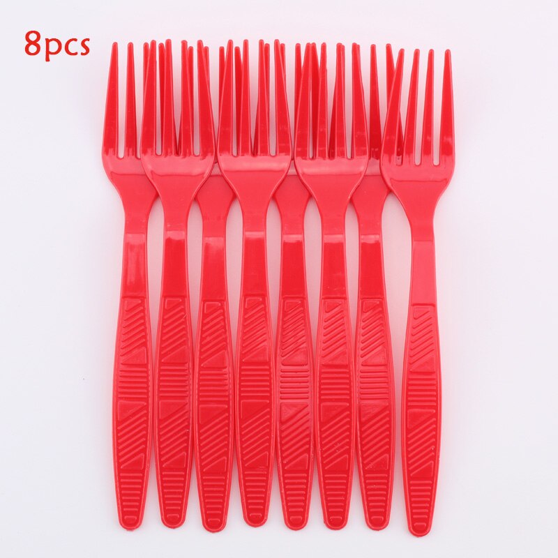 41pc/set Red Stripe Theme Party Tableware party birthday decoration Baby Shower Plate Napkin Disposable Tableware Party Supplies: Fork 8pcs