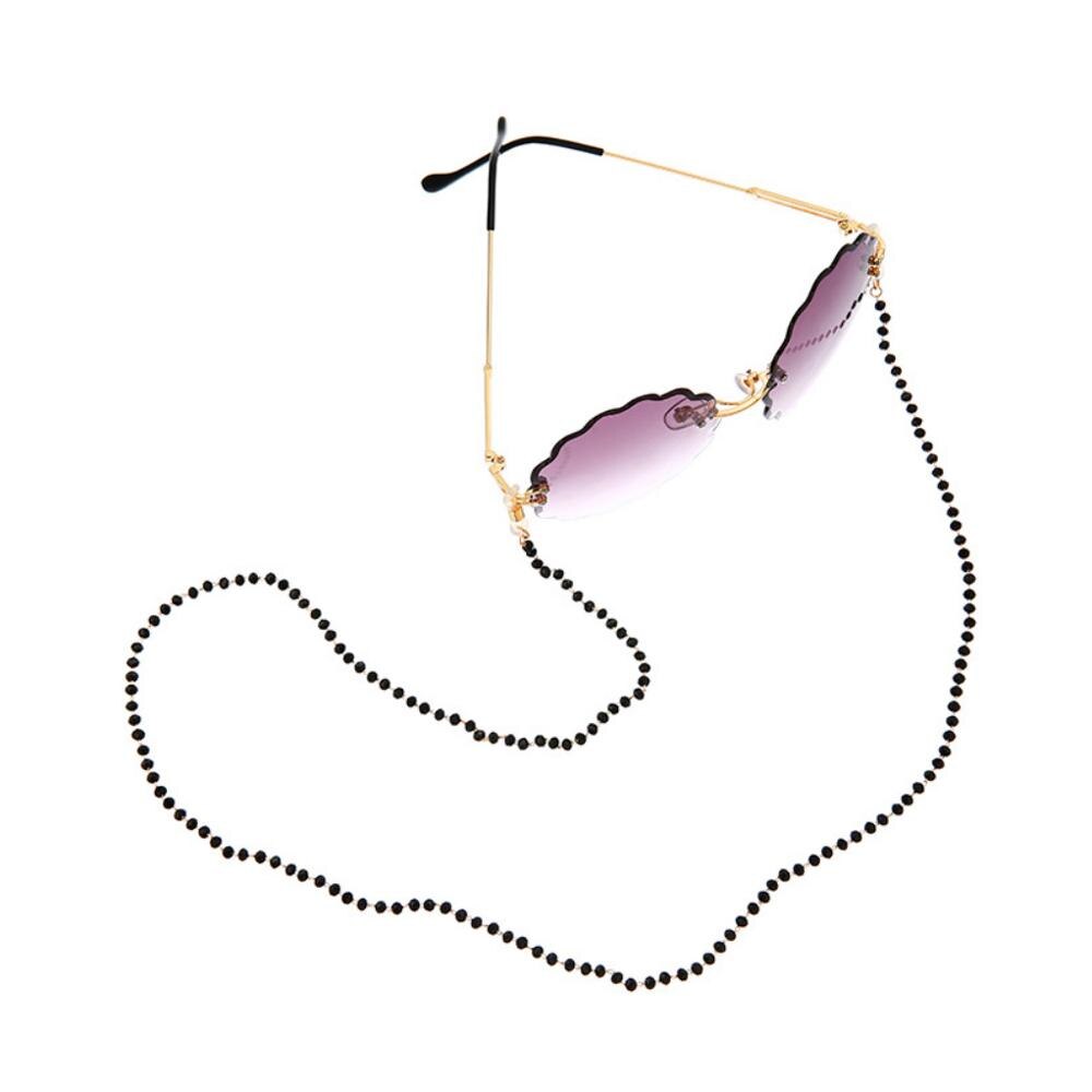 Chaîne de lunettes en cristal noir, masque, corde de suspension, chaîne en métal plaqué, boucles en Silicone, accessoire de lunettes de soleil