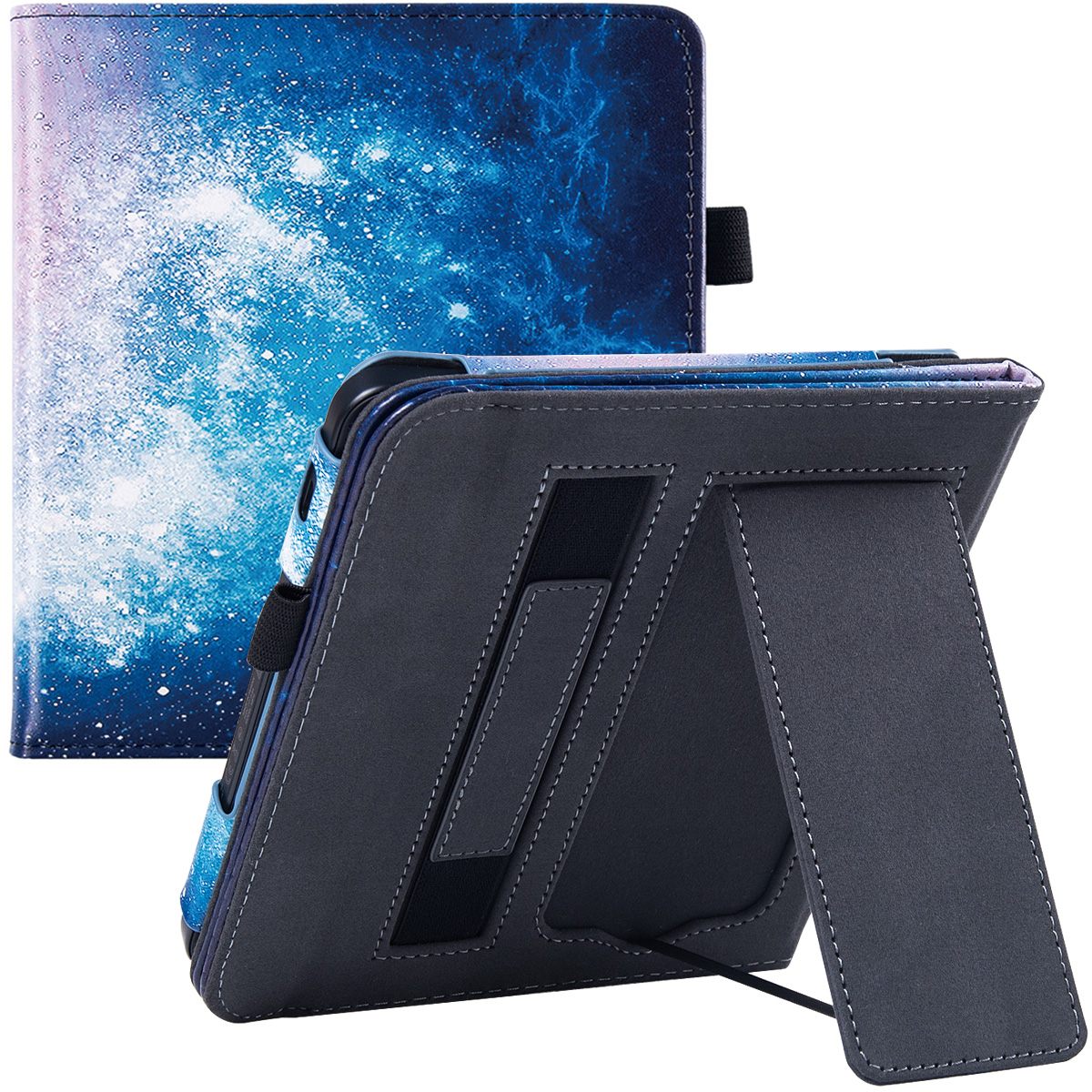 Stand Case voor Kobo Libra 2 eReader uitgebracht, model N418) - Premium PU-lederen hoes met draagriem/Auto Sleep/Wake: Galaxy