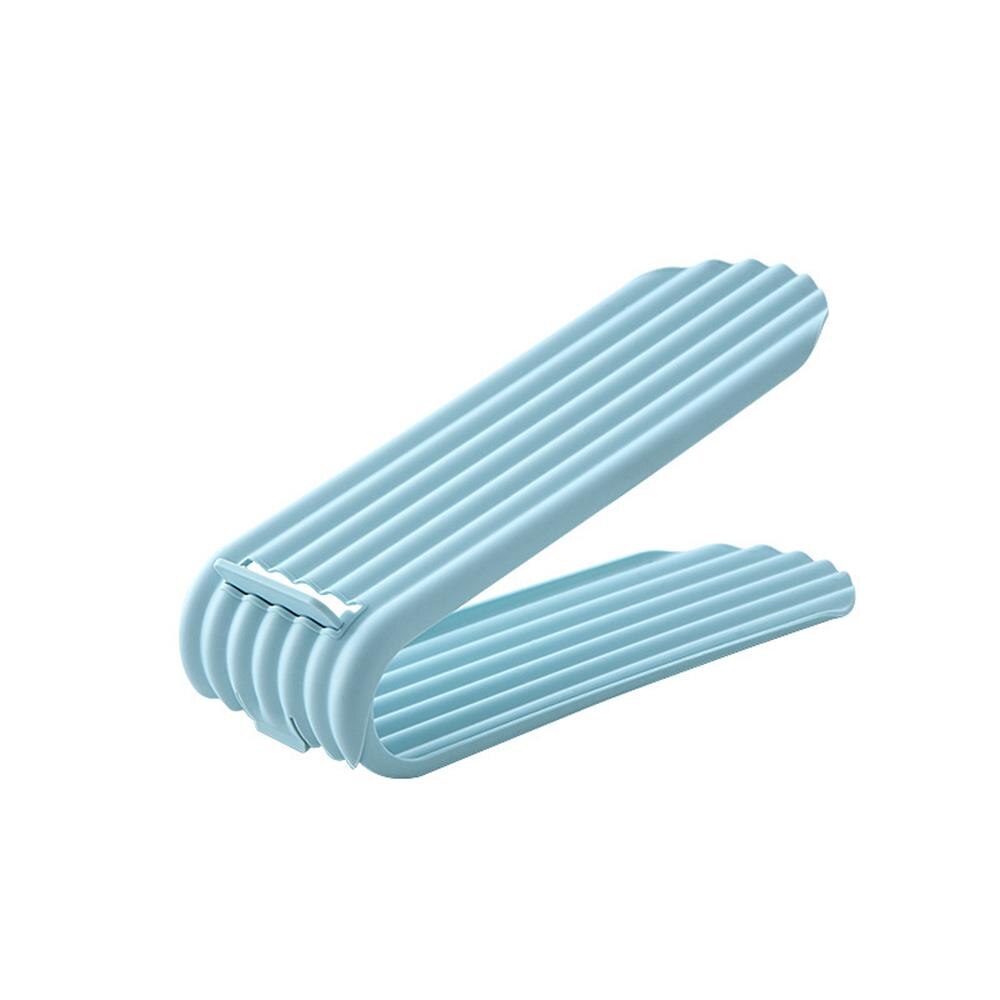 Foldable Multi-layer Storage Shoe Rack Shoe Organizer Double Shoebox Rack Adjustable Space Saving Range Shoe Storage Shelf: Light Blue