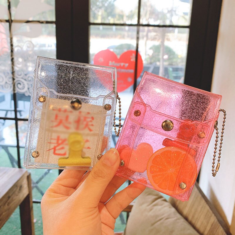 Kawaii Coin Purse Wallet Card Holder Portable PVC Transparent Mini Bag Snap Button Hasp Key Chain Storage Bag Lipstick Bag