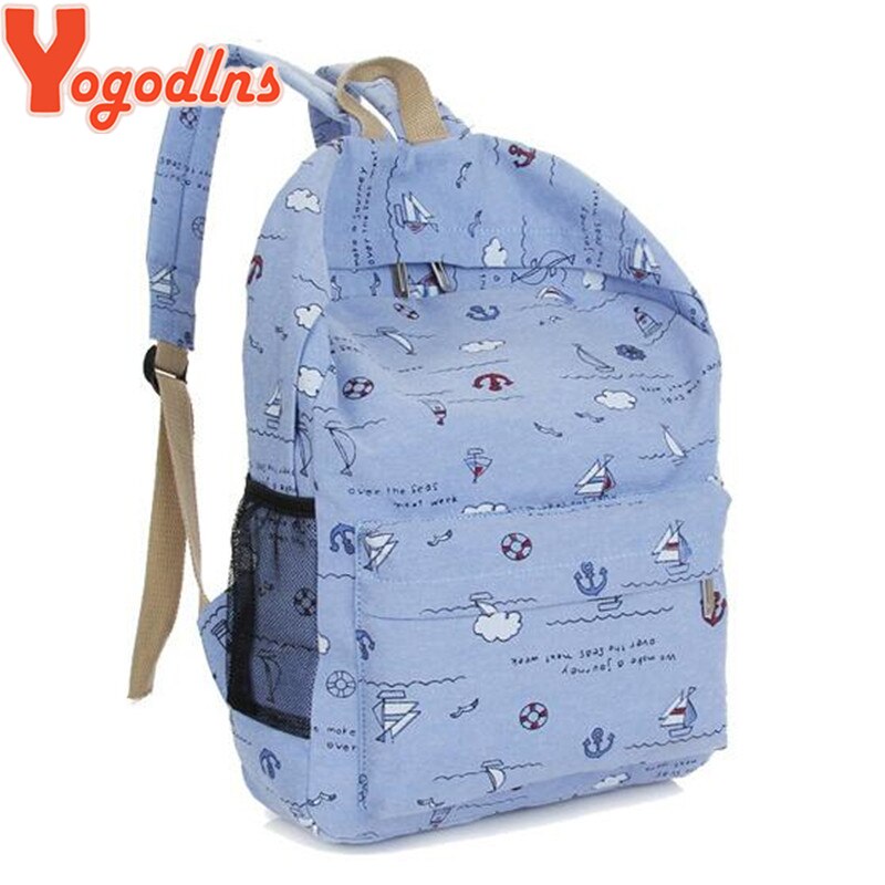 Yogodlns lona pano mochila para estudante meninas escola livro bolsa de ombro viagem das mulheres simples vela impressão bagpack