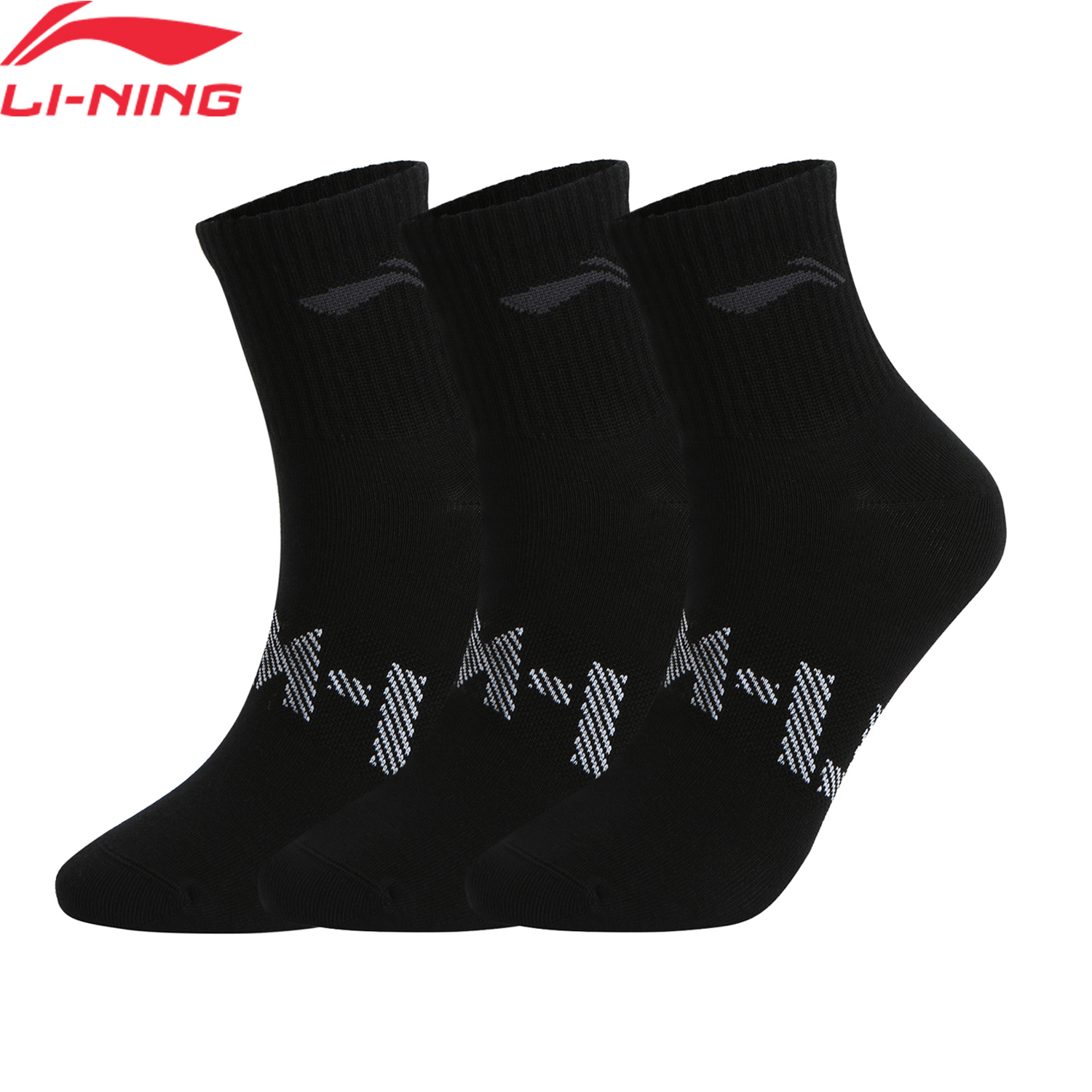 Li-Ning unisex-Sport-Stil, 3 Paar Socken, 22–28 cm, atmungsaktiv, bequemes Futter, für Herren und Damen, Buchstaben, modische Socken AWTV007