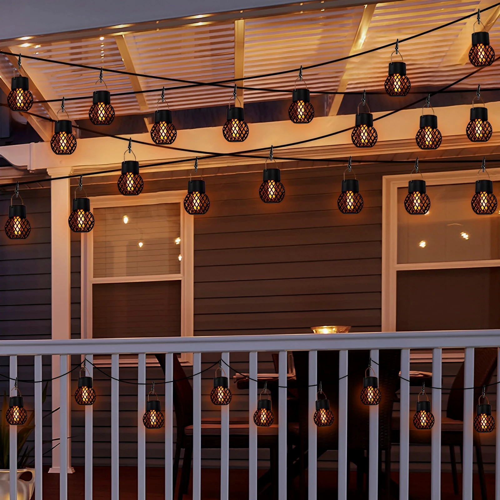 1-6 stuks LED buiten vlameffect hangende lantaarn uit waterdichte tuindecoratie lamp zonne-fee licht voor patio tuin tuin