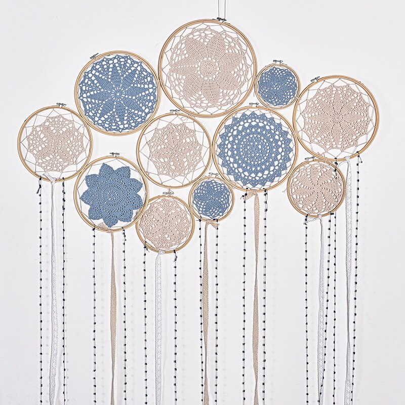 Bricolage grand napperon dentelle capteur de rêves ensemble, Boho capteur de rêves, tenture murale, bohème décor à la maison, Boho chambre décor Beige