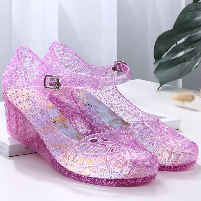 plastic sandals ladies transparent non-slip beach shoes: Pink / 36