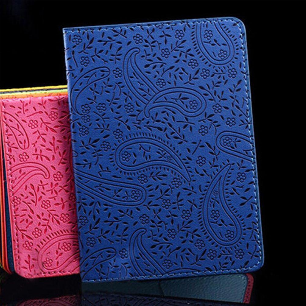 Lavender Print PU Leather ID Card Holder Passport Bag Case Passport Cover Travel Ticket Pouch Packages Passport Covers: Blue