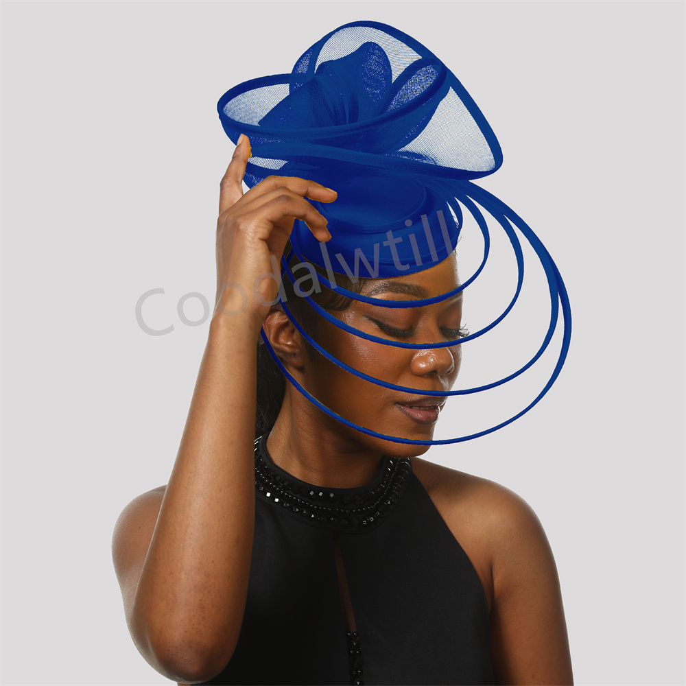 Kirche Fascinator Hütte Hochzeit Gittergewebe Kopfschmuck Frauen Party Bankett Chapeau Deckel Stirnband Damen Party Tee königlich Ascot Bunker Kappen: Marineblau