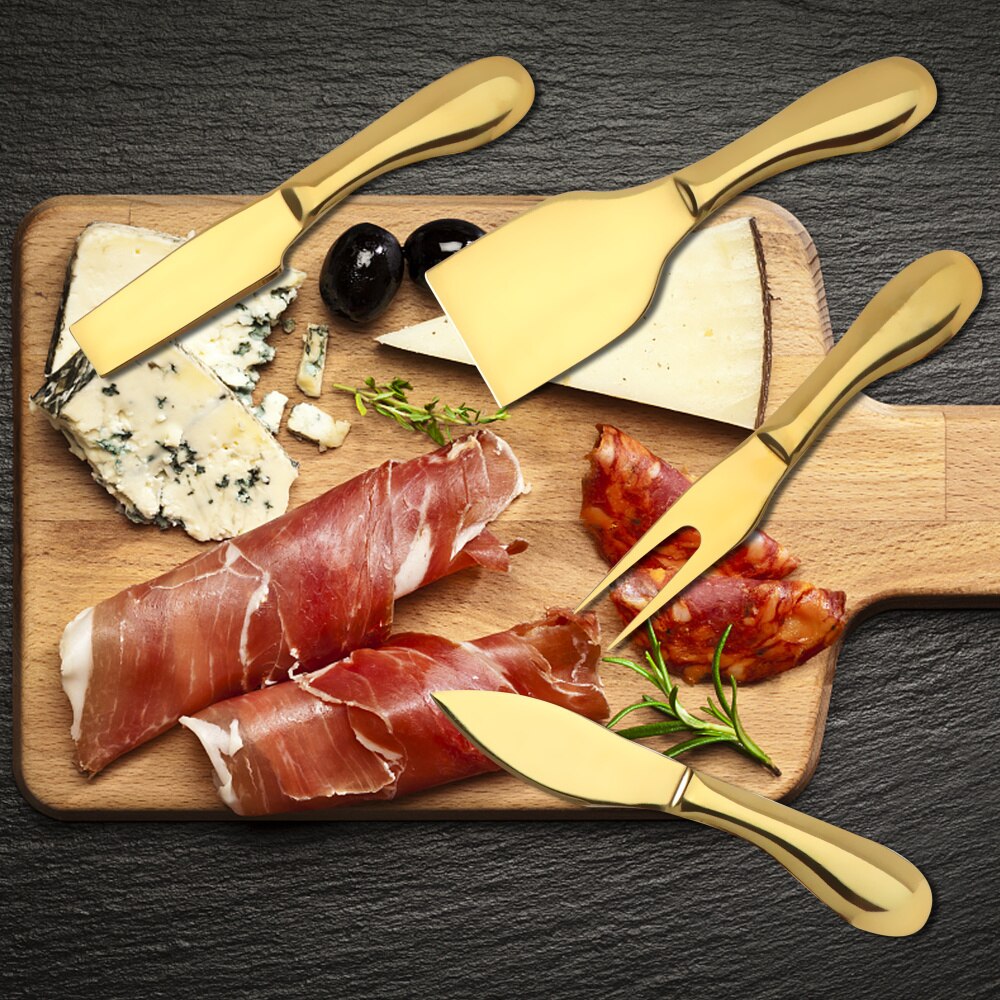 4Pcs Cheese Knife Set Complete Stainless Steel Collection Multi-Use Cheese Knives Slicer Cutter Spreader Fork