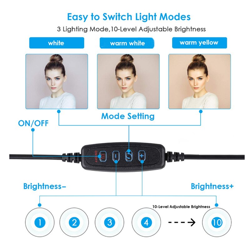 10 polegada led câmera de maquiagem selfie anel luz com suporte do telefone suporte grande fotografia luz anel lâmpada pode ser escurecido tripé para fotos