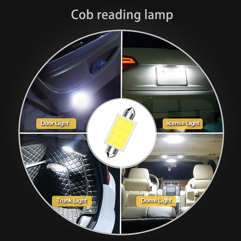 10 unids/lote blanco COB C5W bombillas LED 12V 24V coche Auto adorno cúpula luces LED interiores lámpara techo bombilla de lectura 31mm 36mm 39mm 41mm