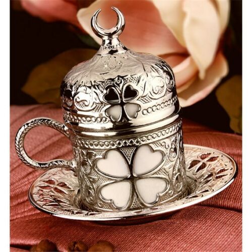 Äkta turkiskt kaffe espressokopp tefat porslin kopparöverdrag äldre blomma