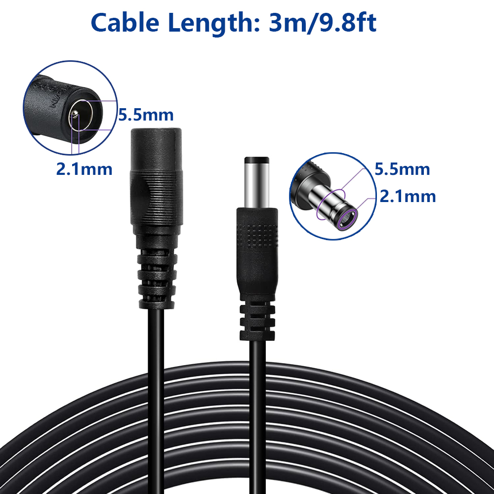 DC 12V Monitor Connector 0.5m 1m 2m 2m 3m 5m 5m 10m 5.5mm*2.1mm Extended Wire Power Supply Cable for CCTV Security Camera Router: SKY BLUE