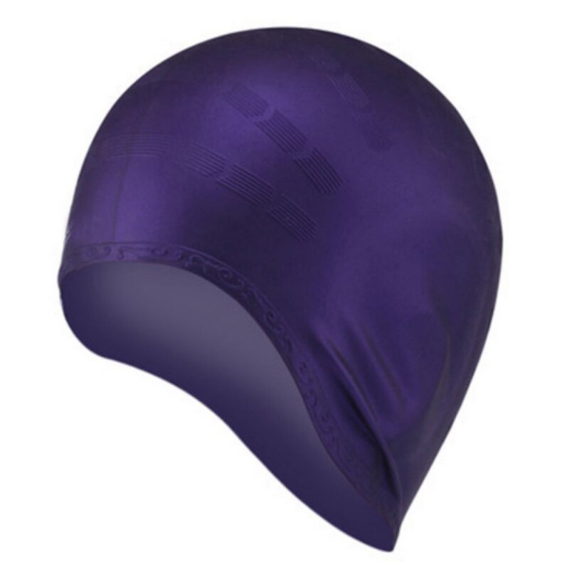Mujeres Hombres niños natación piscina agua deporte impermeable silicona buceo natación gorro largo protección oreja taza gorros de baño, sombrero: Púrpura
