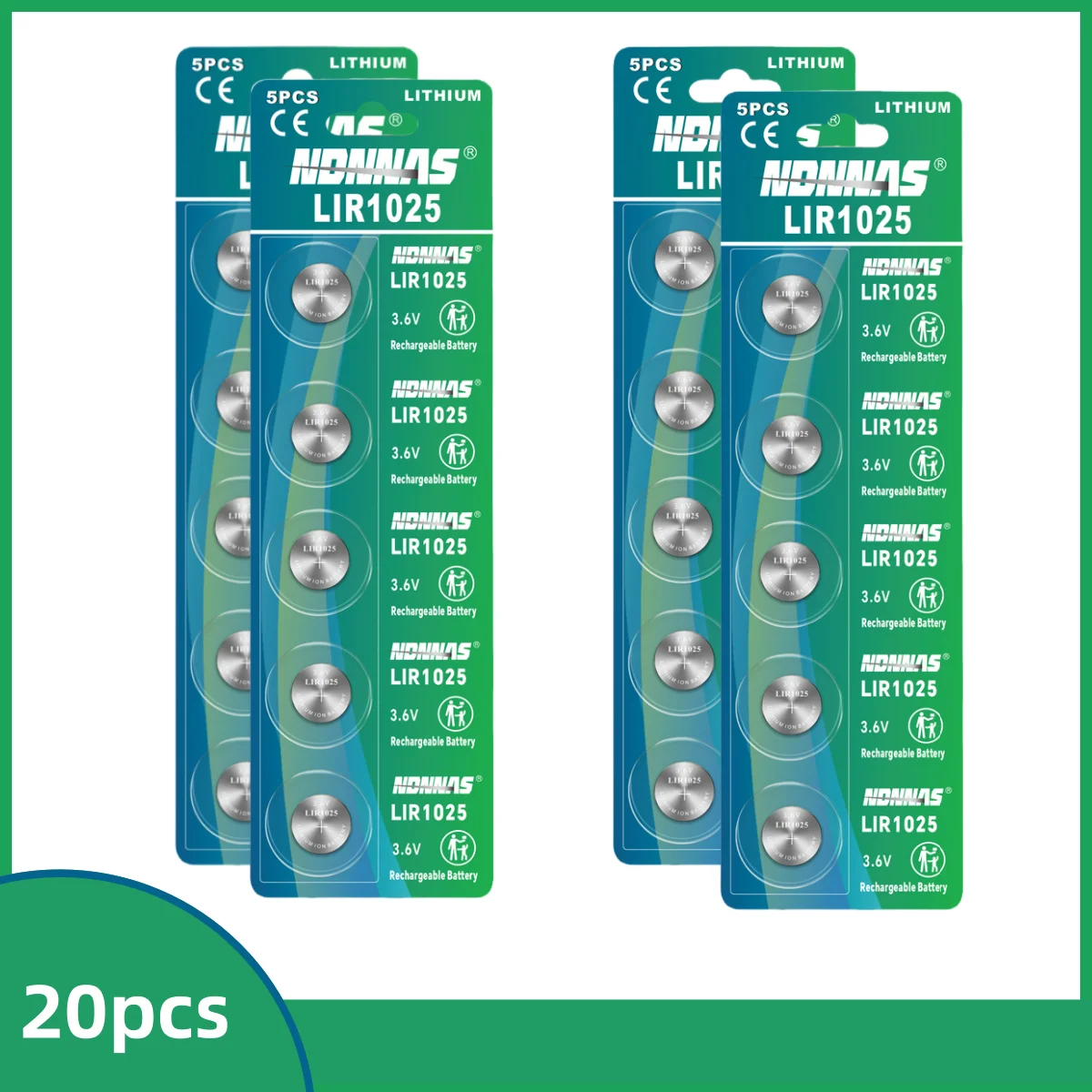 LIR1025 Rechargeable Button Cell 3.6V Rechargeable Battery can Replace 3V CR1025 Lithium Battery: WHITE