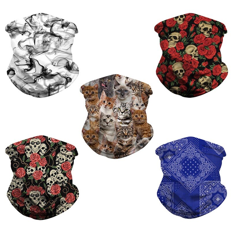 Skull Rose Digital Printed Outdoor Riding Face Scarves Multi-Purpose Magic Bandana