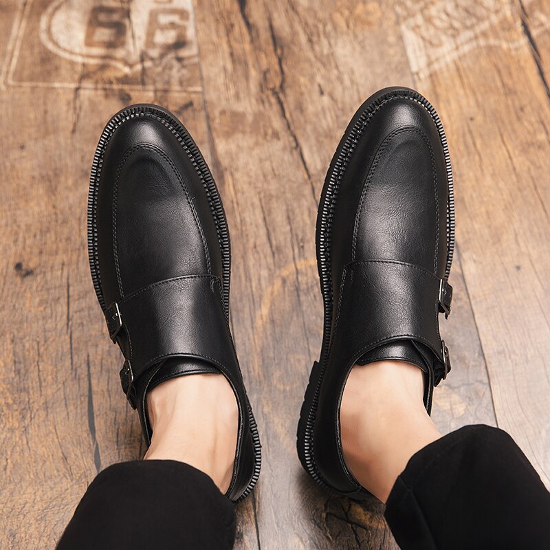 Merkmak hommes chaussures habillées Style richelieu fête en cuir chaussures formelles chaussures de mariage chaussures plates pour homme en cuir Oxfords sans lacet mocassins
