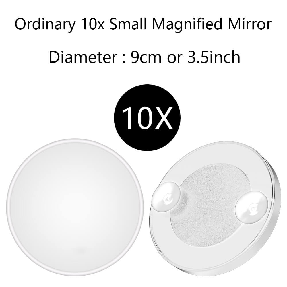 10X Magnifying LED Light Makeup Mirror Lamp Magnifier Battery Portable Hand Vanity Glass Make Up Mini Cosmetic Suction Cup Tool: Small 10X Mirror