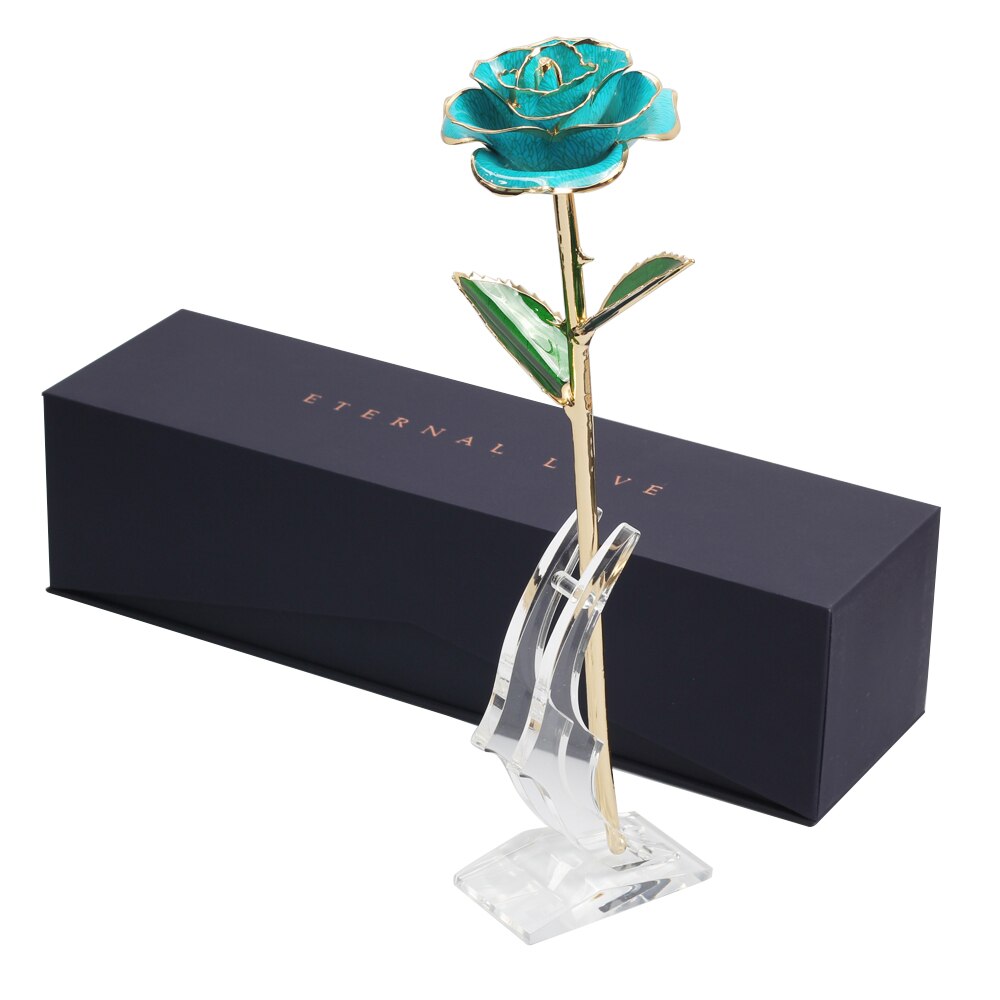 24k Gold Dipped Rose Flower Artificial Flowers Eternal Rose with Stand Forever Love In Box Birthday for Girls: green
