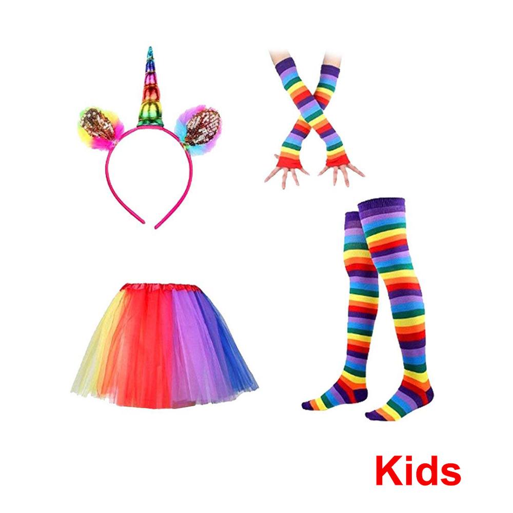 80s Retro Regenboog Eenhoorn Tutu Rok Meisje Halloween Kostuum Vrouwen Festival Fancy Dans Jurk Kids Carnaval Party DCostume Set: Kids
