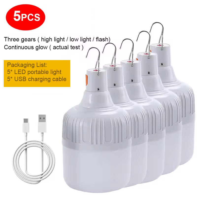 Luz de brilho portátil recarregável para acampamento, lâmpada led regulável, à prova d'água, luz noturna de emergência para barraca ao ar livre com gancho: RGB