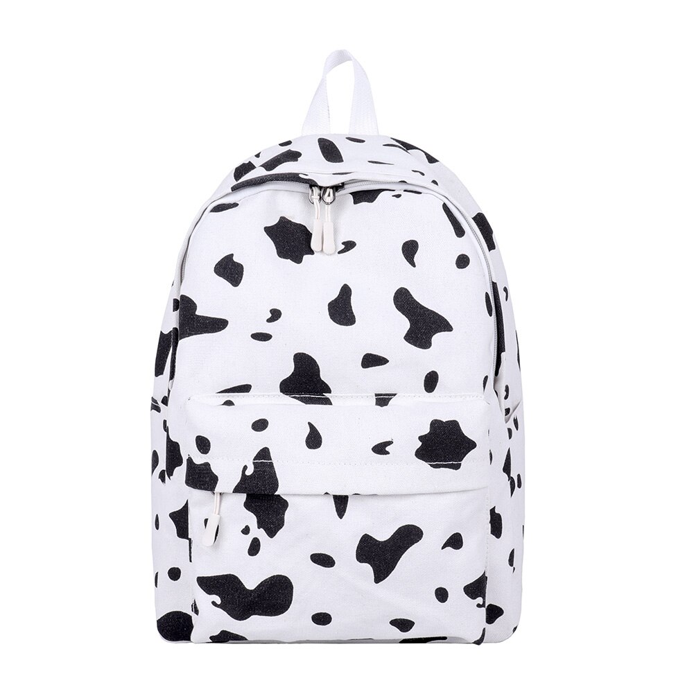 Women Canvas Backpack Cow Milk Print Students Girls Daily Shoulder School Bag Outdoor Shopping Accessaries Supplies: White