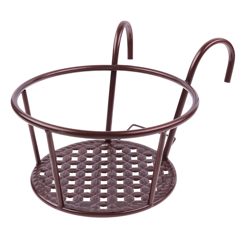 3Sizes Garden Supplies Outdoor Hanging Basket Plant Iron Racks Fence Balcony Round Flower Pot Decor 16*13*9cm: brown