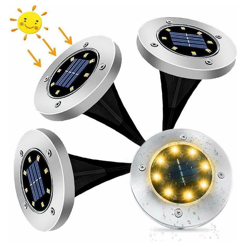 8LEDs Solar Powered Ground Light Waterproof Garden Pathway Deck Lights with Lawn Outdoor Buried Light Plug-in Lamp