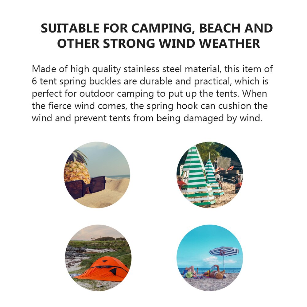 6Pcs Camping Tent Spring Buckle Tent Wind Spring Rope Buckle Outdoor Camping High Strength Steel Rope Buckle Awning Fixed Buckle
